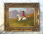 Fine Oleograph on Canvas of a Huntsman on a Grey Hunter