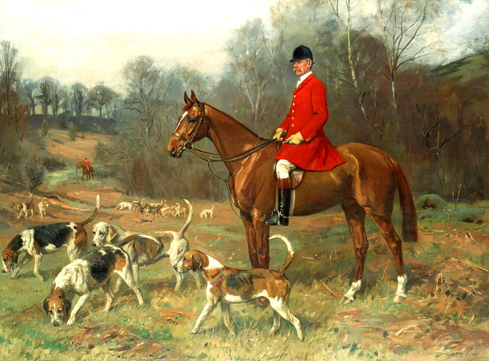 Fine Oleograph on Canvas of a Huntsman & Hounds in the Field