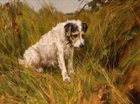 Gilt Framed Oleograph of a Long Haired Jack Russell "Waiting" aft Wardle