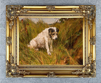 Gilt Framed Oleograph of a Long Haired Jack Russell "Waiting" aft Wardle