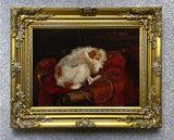 Gilt Framed Oleograph of a Jack Russell sleeping