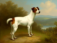 Beautiful Oleograph on Canvas - Jack Russell Terrier in a Landscape