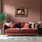 Gilt Framed Oleograph of a Jack Russell sleeping laying on a Sofa