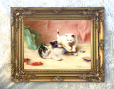 Fine Oleograph on Canvas of Kittens playing with a shoe