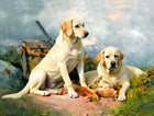 Fine Oleograph on Canvas - A Pair of Labradors - After the Shoot