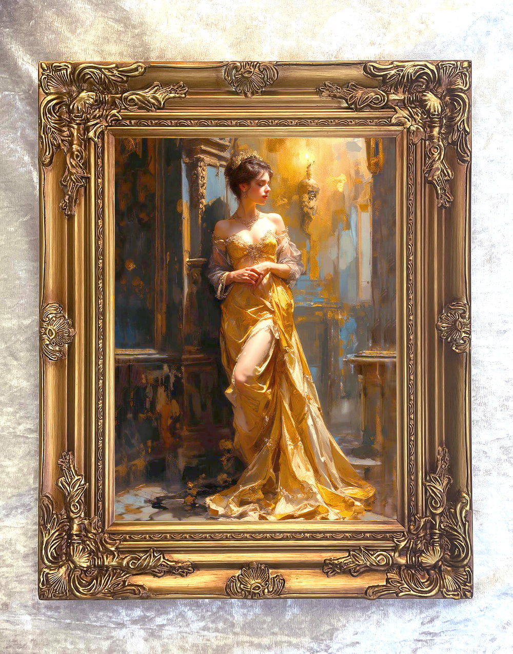Fine Oleograph on Canvas - Portrait of a Young Woman in a Salon