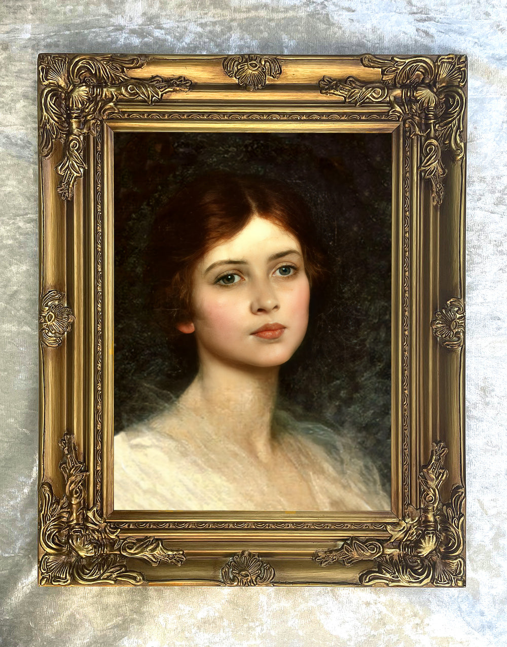 Fine Portrait of an Edwardian Lady - Lithograph on Canvas in a Rococo Frame