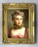 Large Gilt Framed Oleograph Portrait of a Lady in Pink