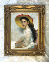 Exquisite Oleograph on Canvas - Portrait of an Elegant Edwardian Lady