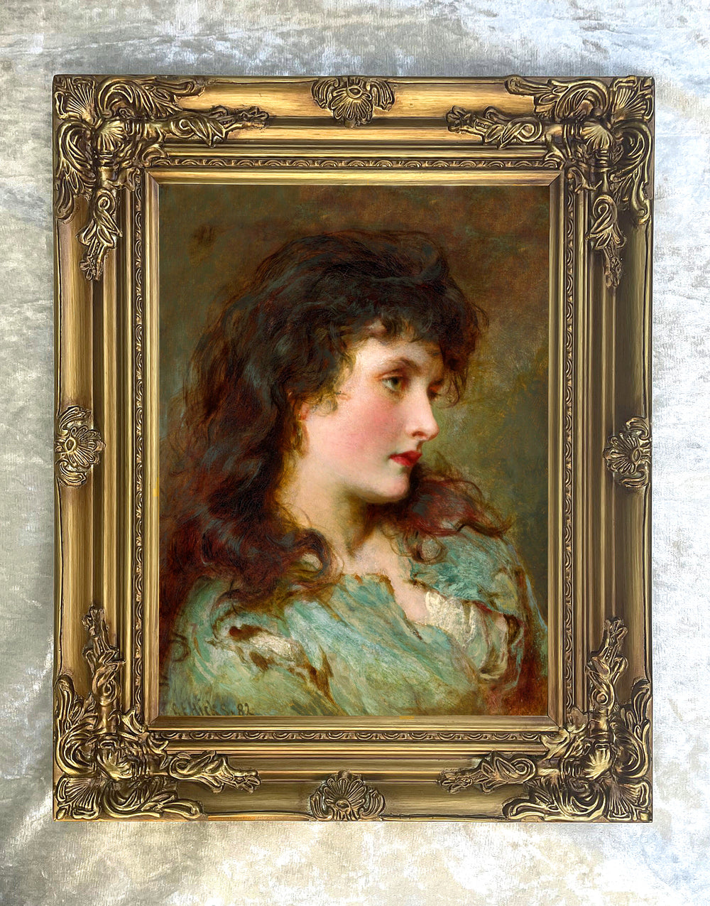 Fine Ornate Framed Oleograph of a Young Lady