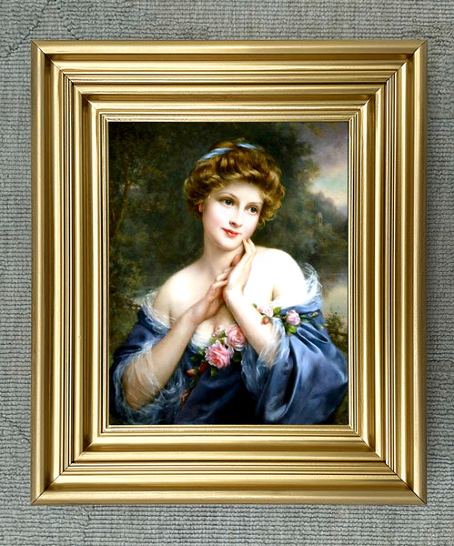 Gilt Framed Oleograph Portrait of a Lady in Blue