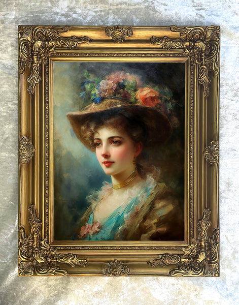 Fine Oleograph on Canvas - Portrait of an Elegant Edwardian Lady