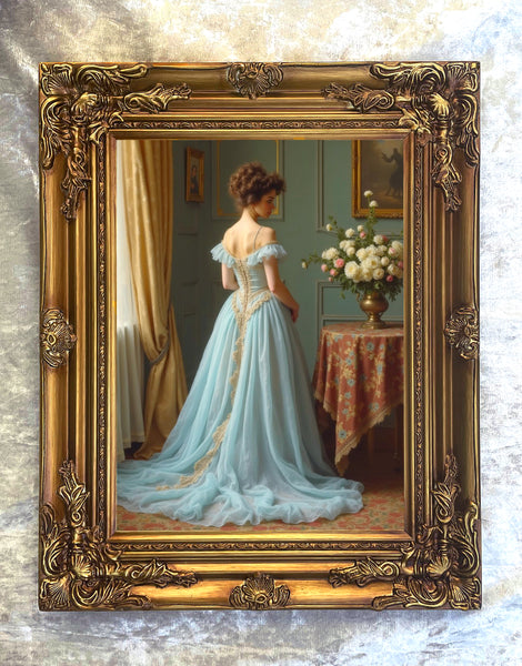 Fine Oleograph on Canvas - Portrait of an Elegant Lady in her Boudoir