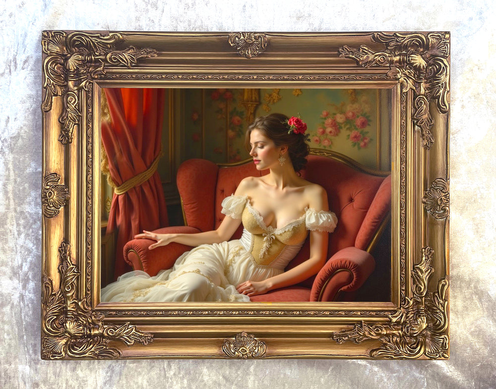 Fine Oleograph on Canvas - Portrait of a seated Elegant Edwardian Lady