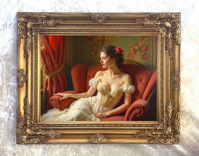 Fine Oleograph on Canvas - Portrait of a seated Elegant Edwardian Lady
