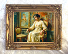 Fine Oleograph on Canvas - Portrait of an Elegant Edwardian Lady seated in her Boudoir