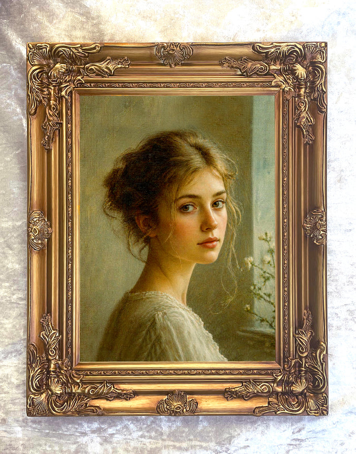 Fine Oleograph on Canvas - Portrait of an Elegant Young Woman