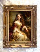 Fine Oleograph on Canvas - Portrait of a seated Elegant Young Woman