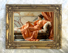 Exquisite Oleograph on Canvas -  Elegant Lady on a Chaise Longue