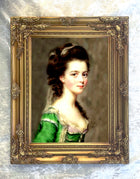 Exquisite Oleograph on Canvas - Portrait of a Lady in green