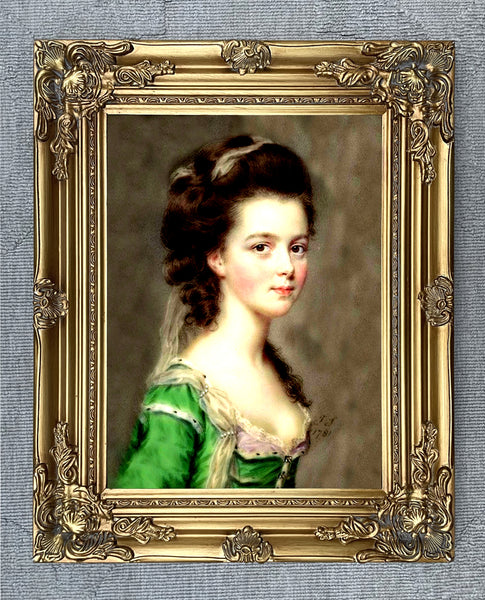 Exquisite Oleograph on Canvas - Portrait of a Lady in green