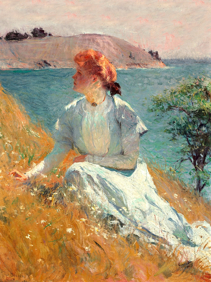 Fine Oleograph on Stretched Canvas of a Lady in a Coastal Landscape