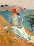 Fine Oleograph on Stretched Canvas of a Lady in a Coastal Landscape