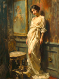 Exquisite Oleograph on Canvas - Portrait of an Elegant Lady in her Boudoir