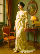 Exquisite Oleograph on Canvas - Portrait of an Elegant Lady in a Cream Robe