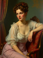 Exquisite Oleograph on Canvas - Portrait of an Elegant Edwardian Woman