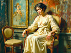 Fine Oleograph on Canvas - Portrait of an Elegant Edwardian Lady seated in her Boudoir