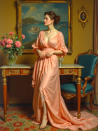 Fine Oleograph on Canvas - Portrait of an Edwardian Lady in a Salon