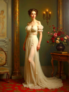 Fine Oleograph on Canvas - Portrait of an Edwardian Lady in a French Boudoir