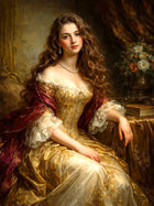 Fine Oleograph on Canvas - Portrait of a seated Elegant Young Woman