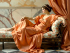 Exquisite Oleograph on Canvas -  Elegant Lady on a Chaise Longue