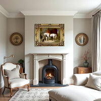 Gilt Framed Oleograph of a White Horse in a Stable