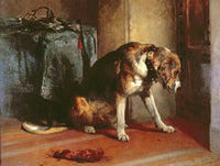 Fine Oleograph on Canvas - Portrait of a Hound "Suspense" aft. Edwin Landseer