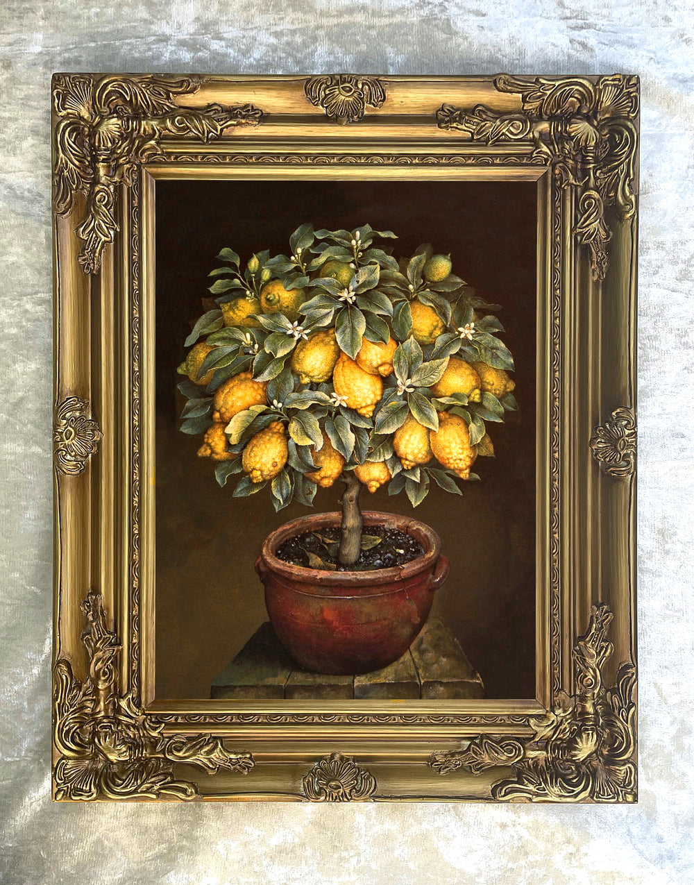 Exquisite Oleograph on Canvas Still Life of a Lemon Tree