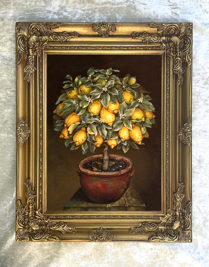 Exquisite Oleograph on Canvas Still Life of a Lemon Tree