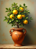 Exquisite Oleograph on Canvas Still Life of a Lemon Tree in a Roman Urn