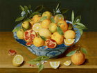 Beautiful Oleograph on Canvas Still Life of Assorted Fruit in a Blue & White Chinese Bowl