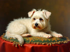 Ornate Framed Oleograph on Canvas of a Maltese Terrier