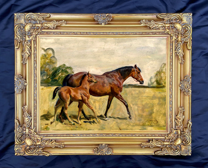 Fine Oleograph on Canvas - Study of a Mare & Foal  aft. Alfred Munnings