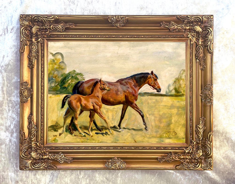 Fine Oleograph on Canvas - Study of a Mare & Foal  aft. Alfred Munnings