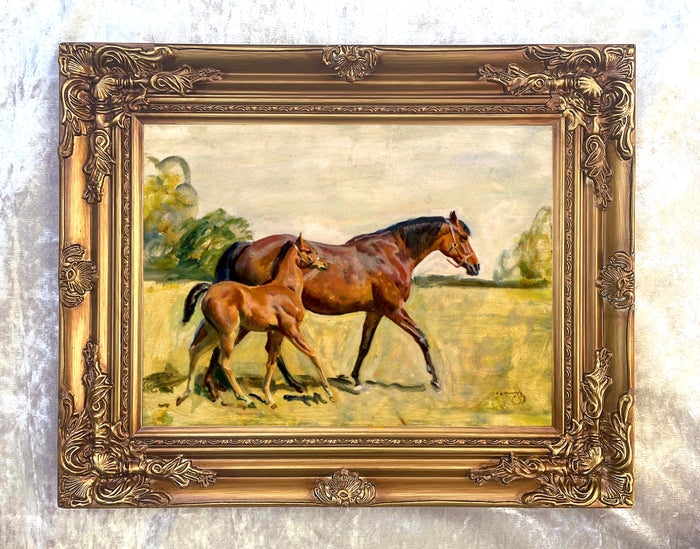 Fine Oleograph on Canvas - Study of a Mare & Foal  aft. Alfred Munnings