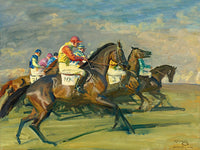 Fine Lithograph on Stretched Canvas of "After The Start at Newmarket" - Alfred Munnings