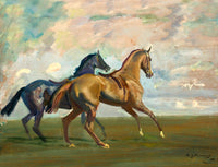 Fine Oleograph on Canvas of Horses in a Landscape aft. Munnings