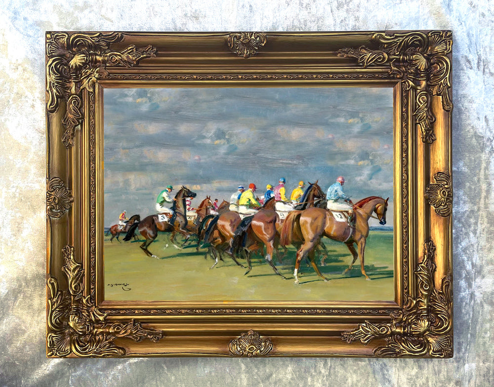 Oleograph on Canvas "Before the Start at Newmarket" after Munnings