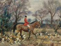 Oleograph on Canvas of a Huntsman & Hounds aft Alfred Munnings