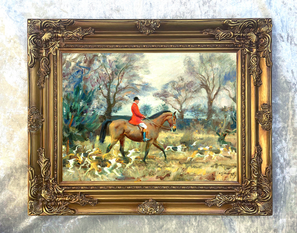 Oleograph on Canvas of a Huntsman & Hounds aft Alfred Munnings